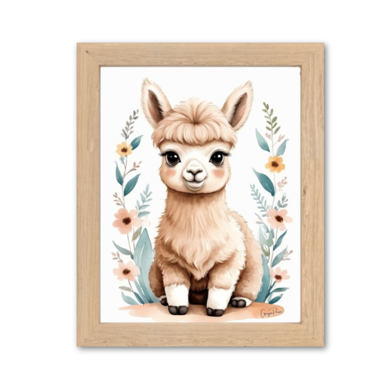 NURSERY-ROOM-ILLUSTRATION-A-THE-ALPACA-on-white-background-surounding-by-flowers