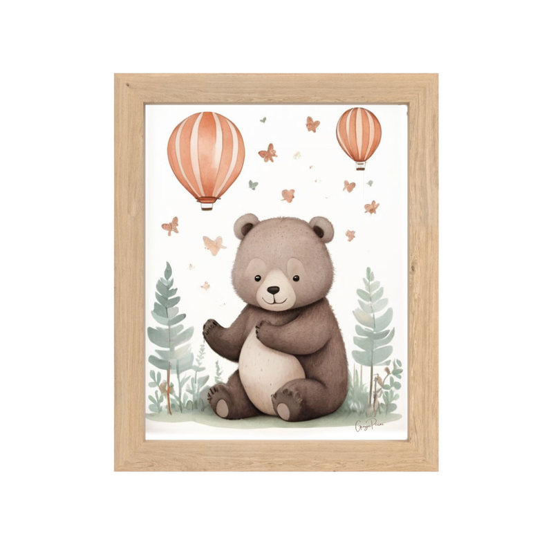 Illustration for nursery room-b the bear with hotair balloons