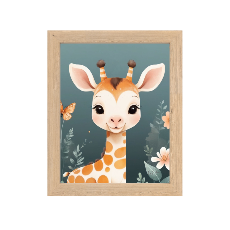G the Giraffe_illustration_for_nursery_room_with_teal_background_and_flowers